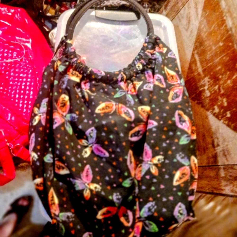 Large Black Cotton Butterfly Tote Bag